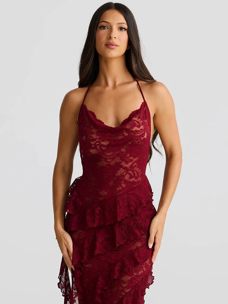 Backless Lace Maxi Dress for Women - Elegant Sleeveless Gown