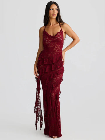 Backless Lace Maxi Dress for Women - Elegant Sleeveless Gown