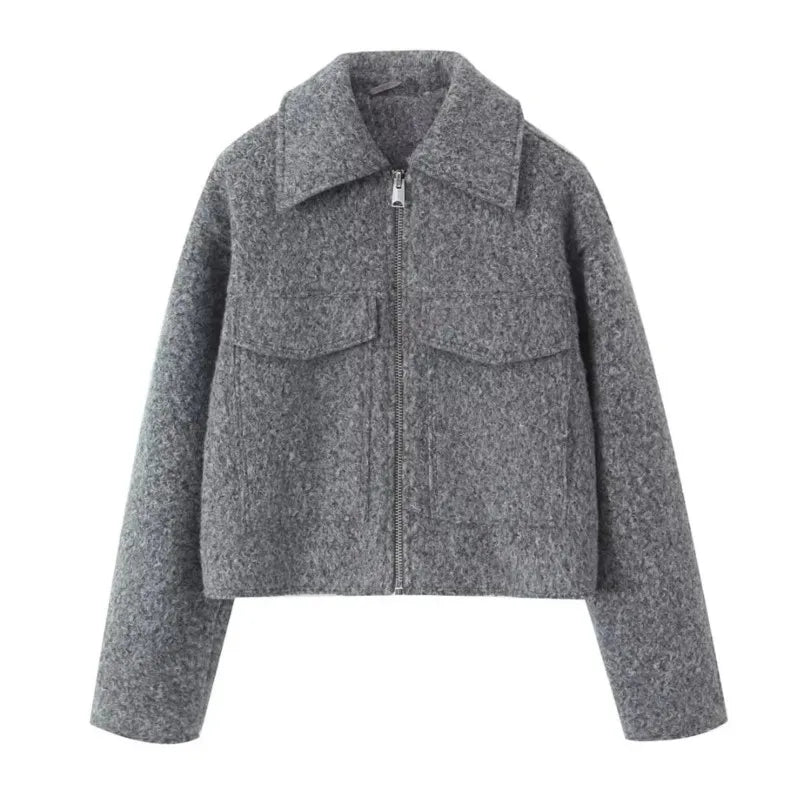 Vintage Tweed Blazer Coat for Women - Chic Autumn Winter Jacket