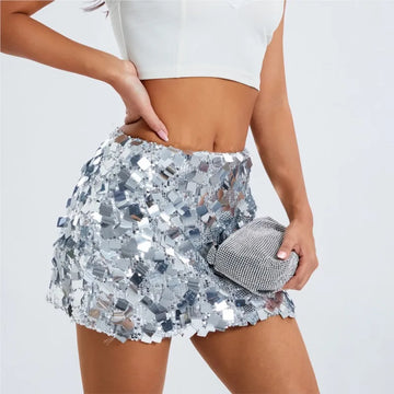 Chic Irregular Sequin Mini Skirt - Luxury High Waist
