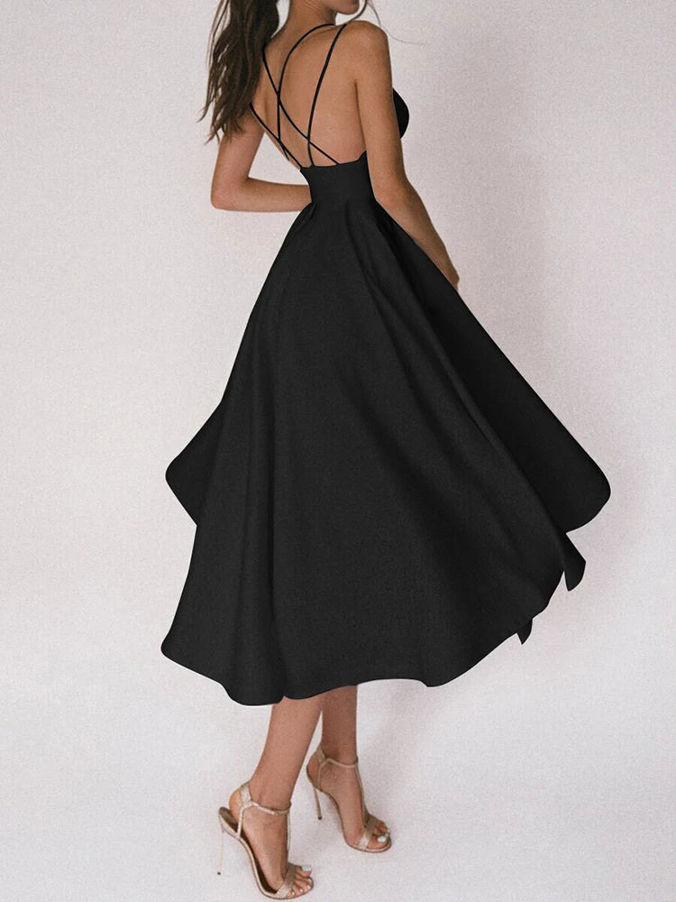 Elegant Summer Spaghetti Strap Midi Dress for Women