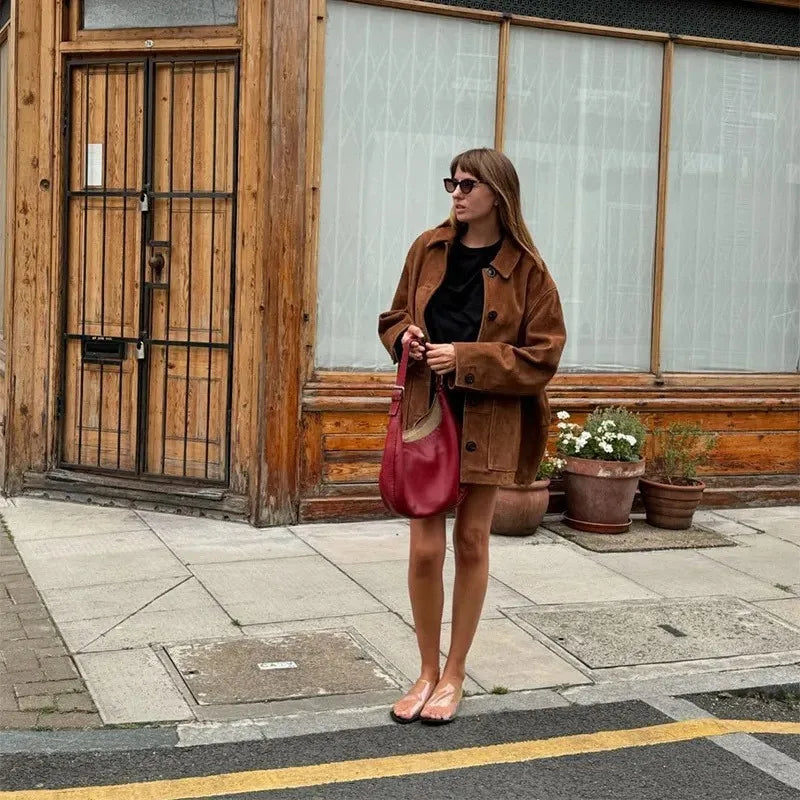 Chic Faux Leather Long Sleeve Jacket for Women