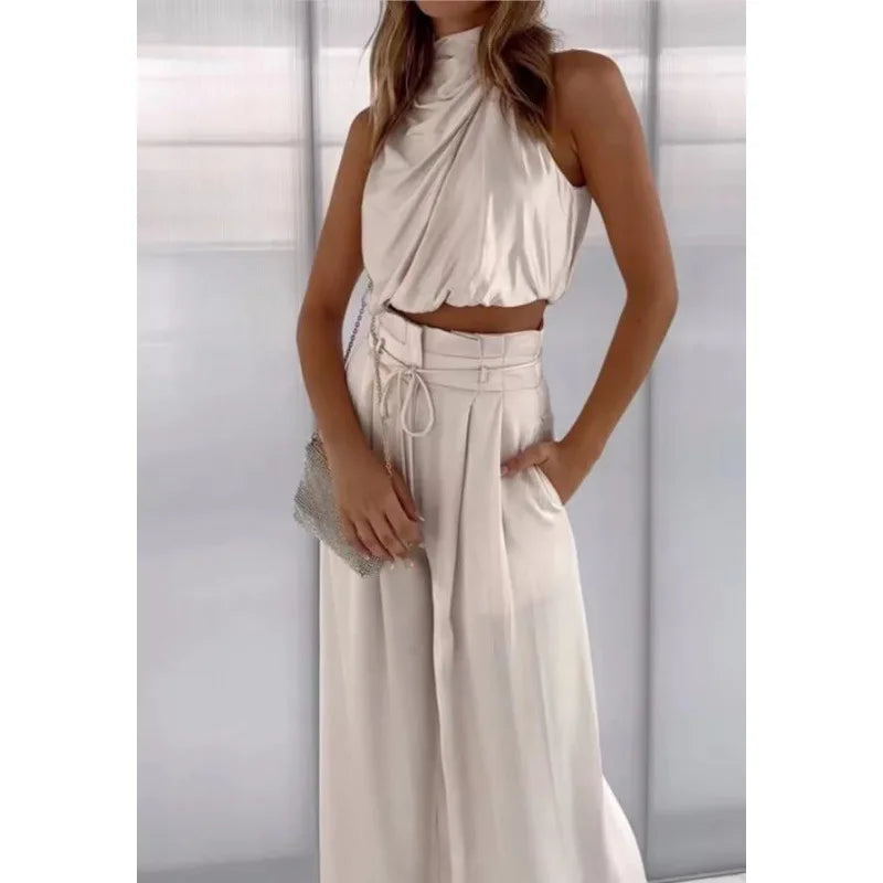 Women's Summer Two Piece Wide Leg Pants Set
