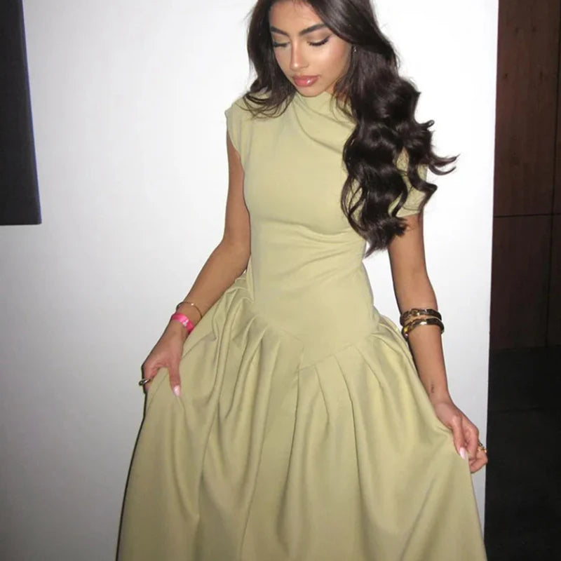Elegant Irregular Pleated Midi Dress for Women