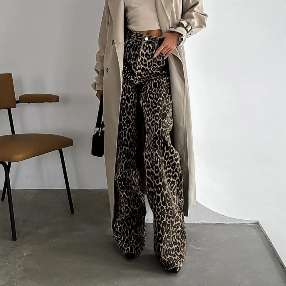 Retro Chic Leopard Print Low Waist Long Pants