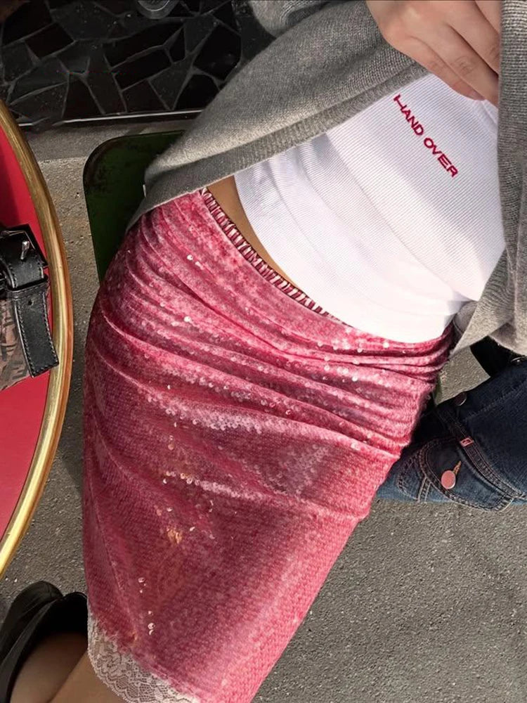 Elegant Sequin High Waist A-Line Skirt for Women