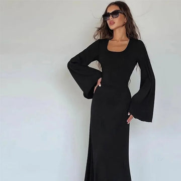 Solid Ribbed Back Lace-Up Straps Maxi Dress