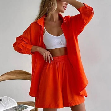 Solid Long Sleeve & Short Sets for Women - 2024 Summer Outfit