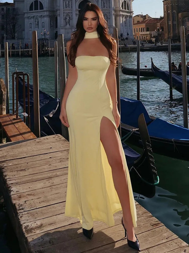 Sexy Off-Shoulder Maxi Dress with Thigh High Split