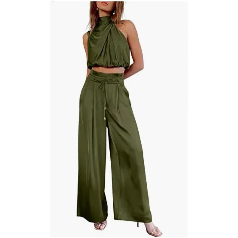 Women's Summer Two Piece Wide Leg Pants Set