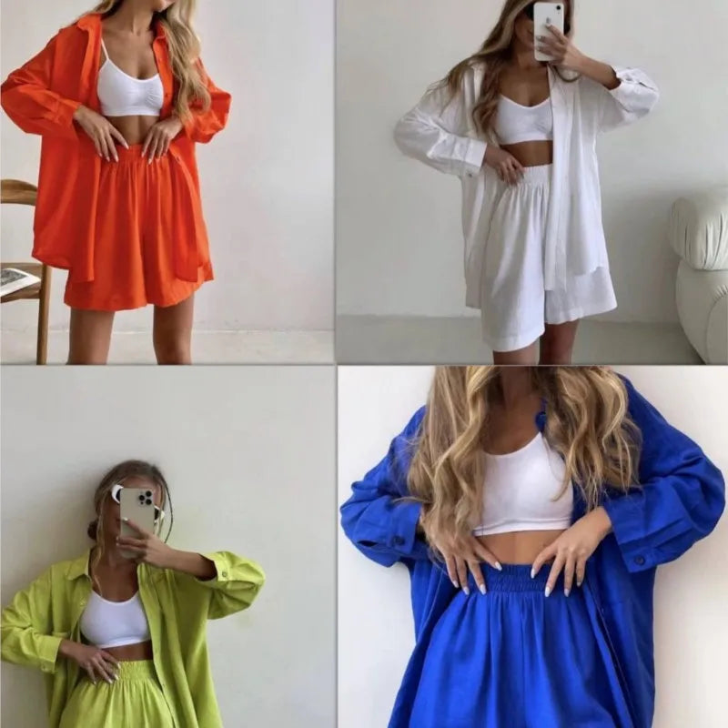 Solid Long Sleeve & Short Sets for Women - 2024 Summer Outfit