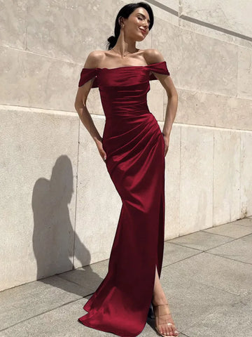 Satin Off-Shoulder Sexy Maxi Dress for Women