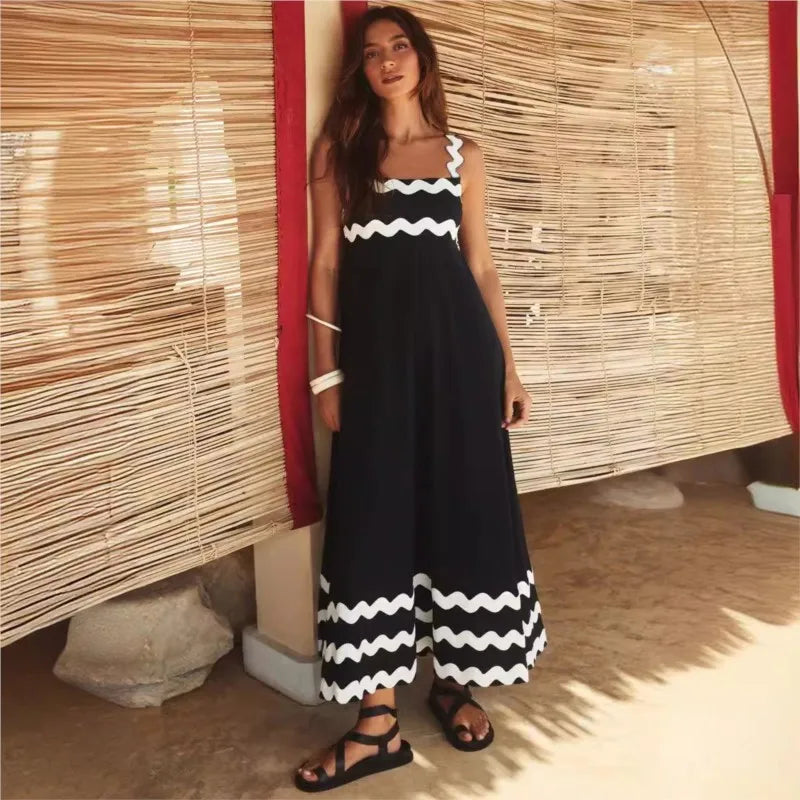 Chic Contrast Wave Strap Dress for Women - Summer Casual