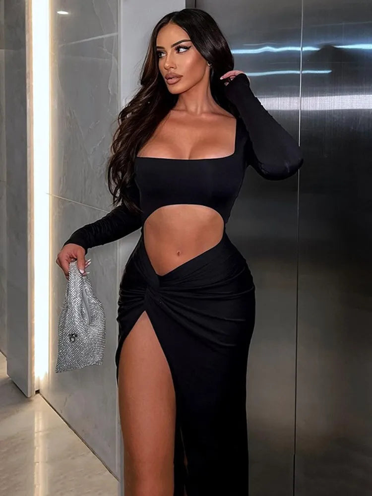 Y2K Summer Midriff Baring Elegant Long Sleeve Bodycon Dress