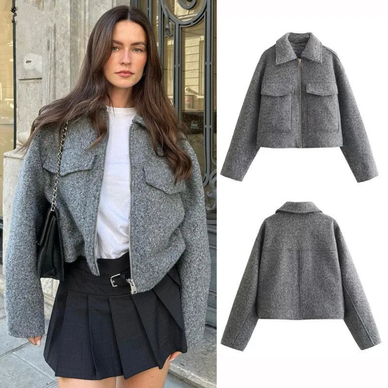 Vintage Tweed Blazer Coat for Women - Chic Autumn Winter Jacket