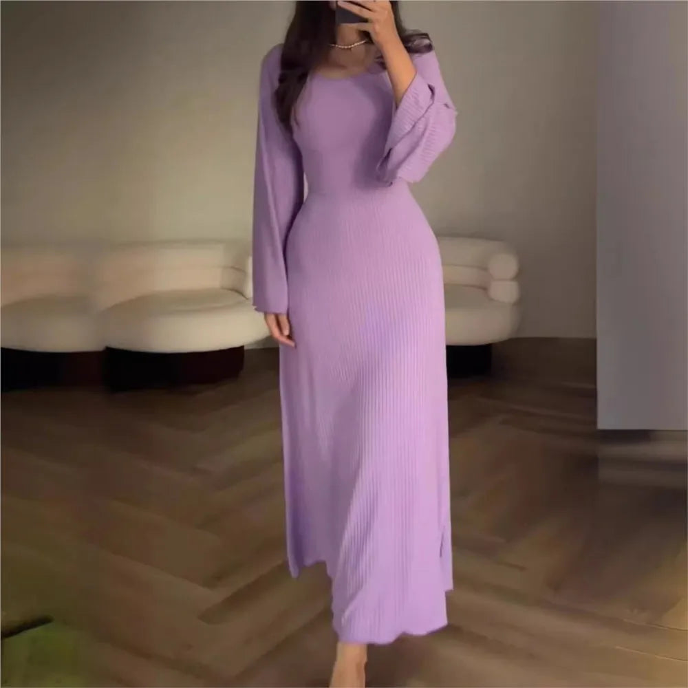Solid Ribbed Lace-Up Maxi Dress for Women
