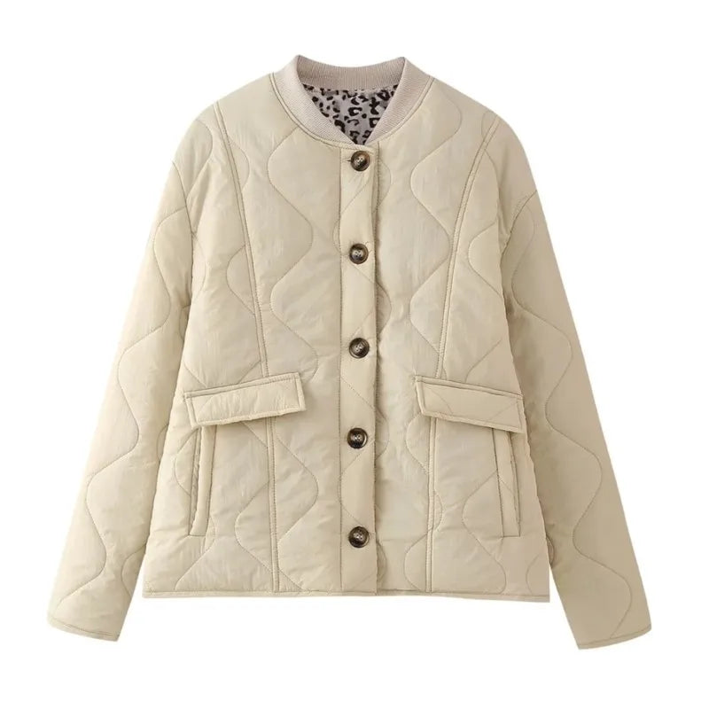 Women's Quilted Leopard Print Lining Jacket