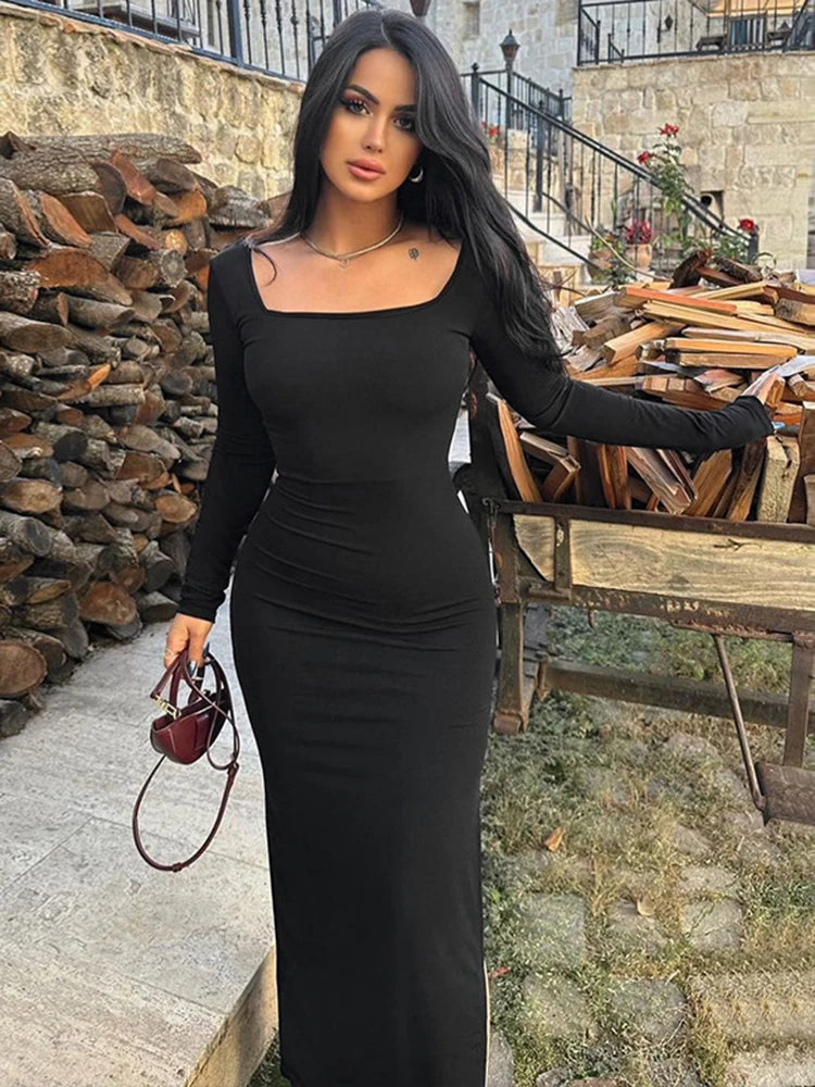 Sexy Black Bodycon Maxi Dress for Women
