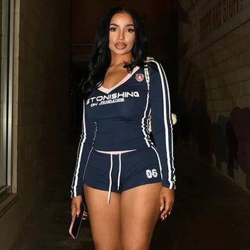 Retro Letter Print Sporty 2 Piece Set for Women