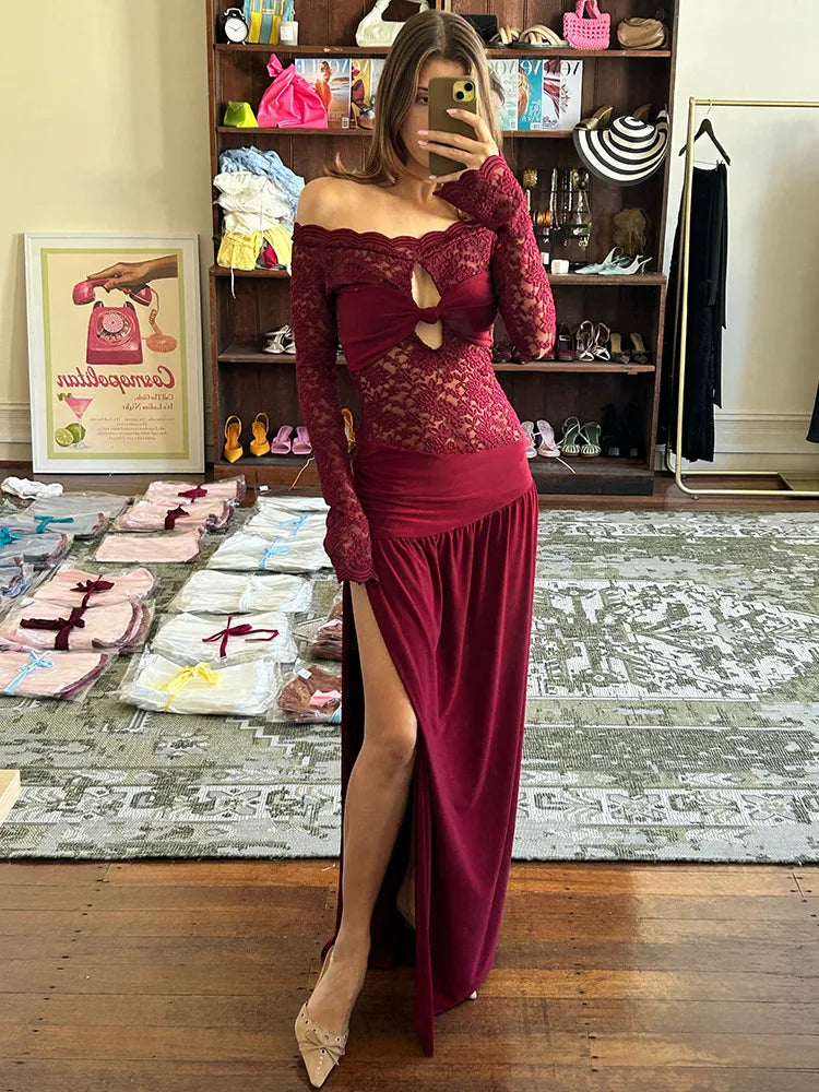 Lace Hollow Out Sexy Maxi Dress for Women