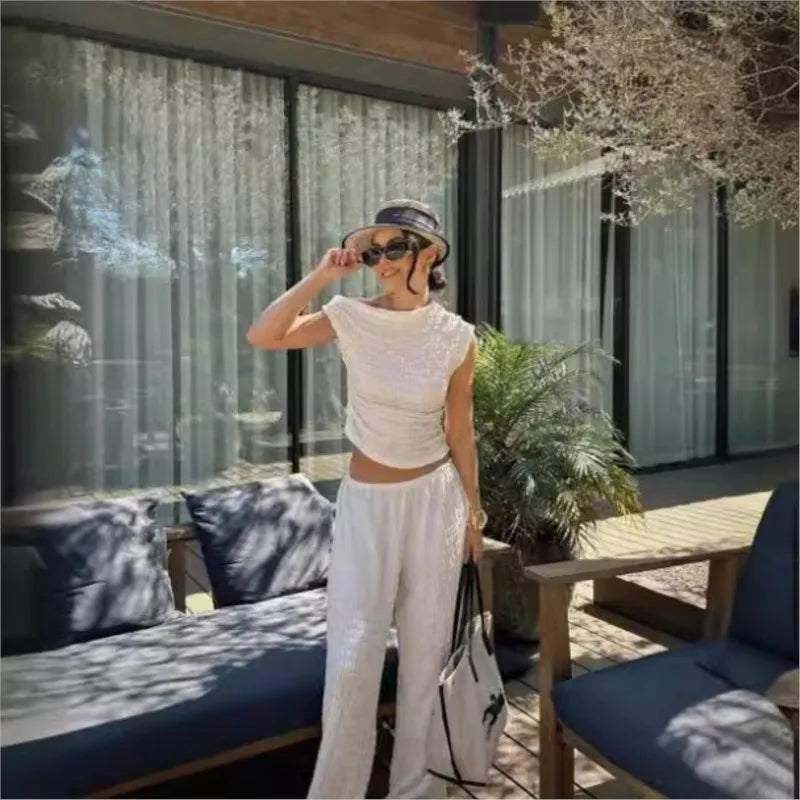 High Waist Sleeveless Irregular Pants Set for Women