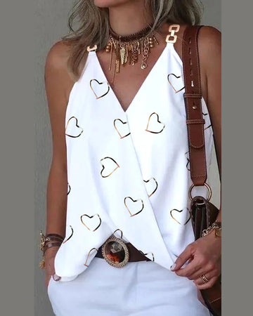 V-Neck Casual Sleeveless Tank Top with Metal Buckle