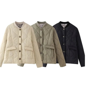 Women's Quilted Leopard Print Lining Jacket